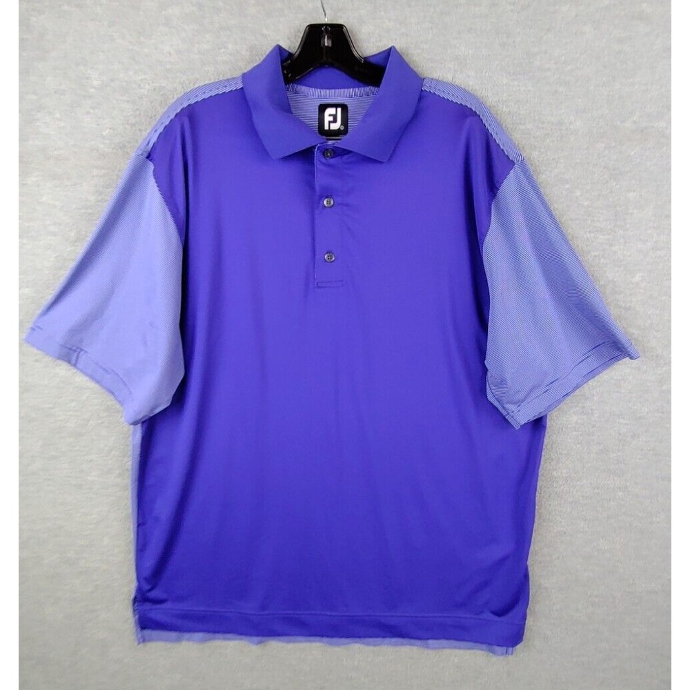 Footjoy Mens Shirt Large Purple Stripe Performance Polo Golf Preppy FJ‎ Active